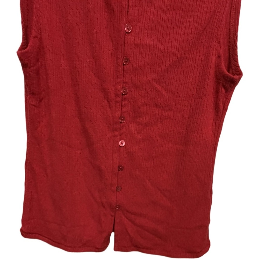 Madewell Pointelle Cutaway Vest Crimson Red Sleeveless Button Front Top L NY278 - Picture 5 of 9